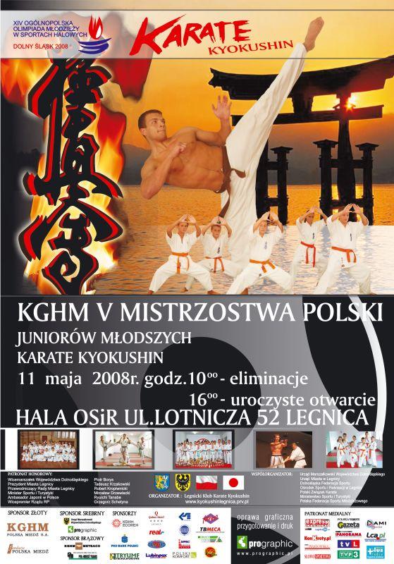 Plakat KGHM V Mistrzostw Polski Juniorów Młodszych Karate Kyokushin, Legnica, 11 maja 2008