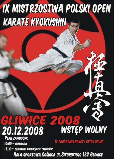 Plakat IX Mistrzostw Polski Open Karate Kyokushin Gliwice 2008